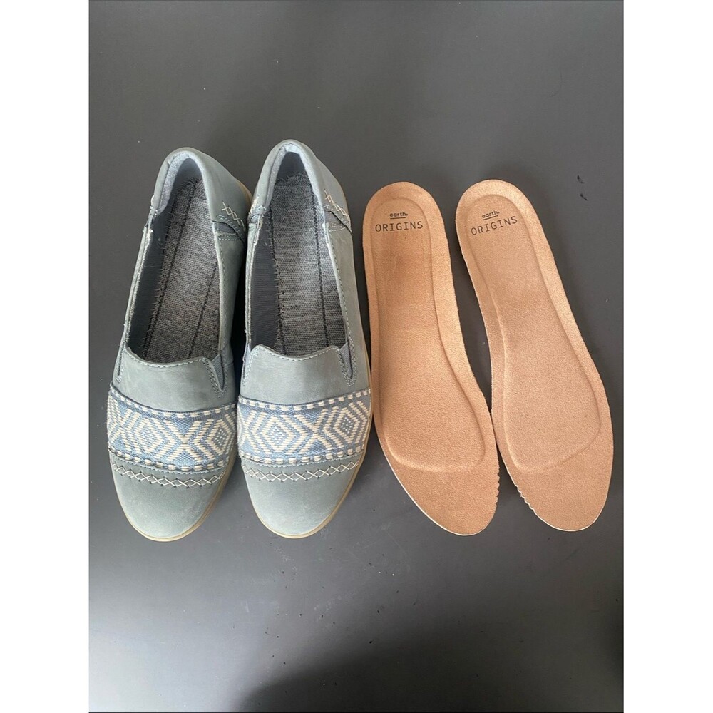 NEW Earth Origins Steel Blue Embroidered Nubuck Slip-Ons Bailey Flats Shoes Sz 9 - Picture 10 of 14